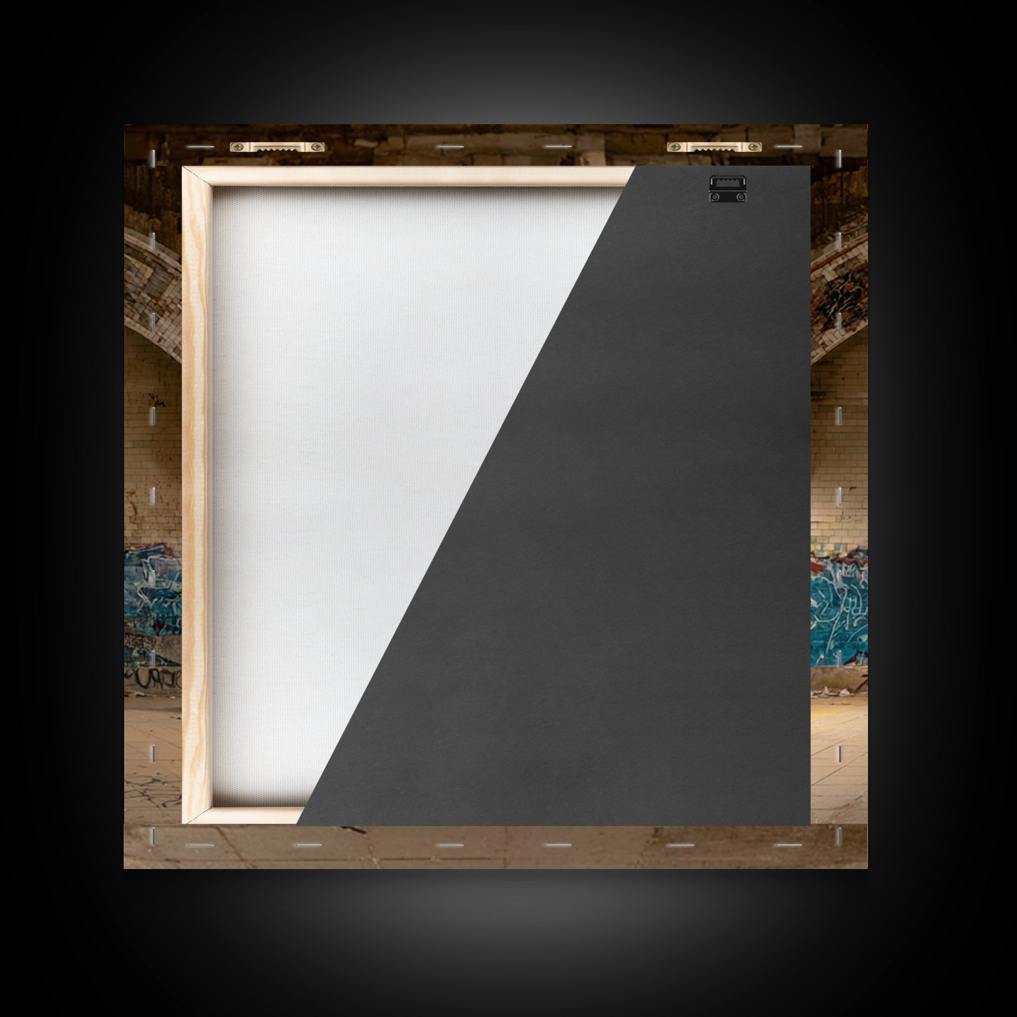 Realistic Wolf Mural In Abandoned Archway Framed Canvas Print, Urban Street Art, Animal Wall Decor, Moody Office Decor, Home Decor