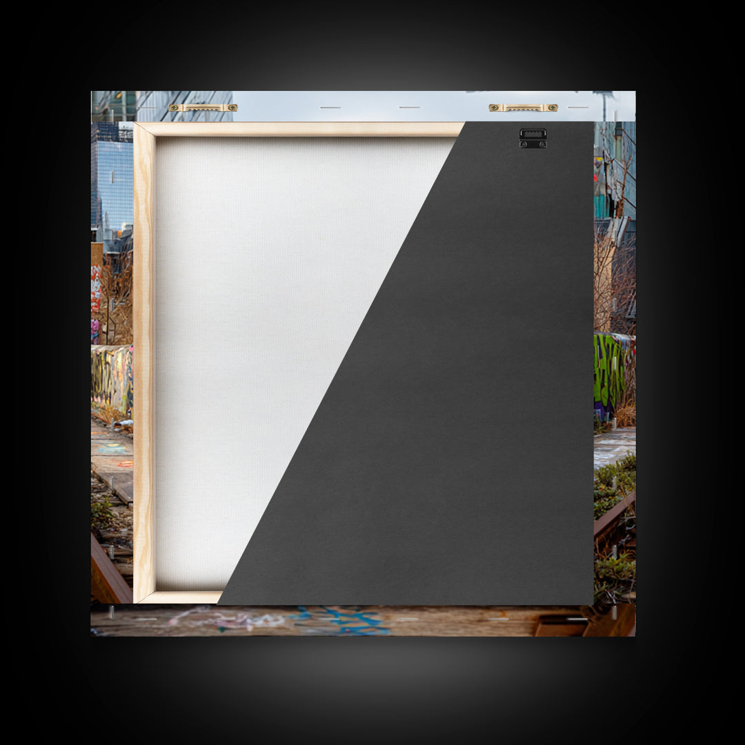 Abandoned Graffiti Railway Through City Wall Art, Urban Landscape Photography For Loft Decor And Modern Office Wall Decor