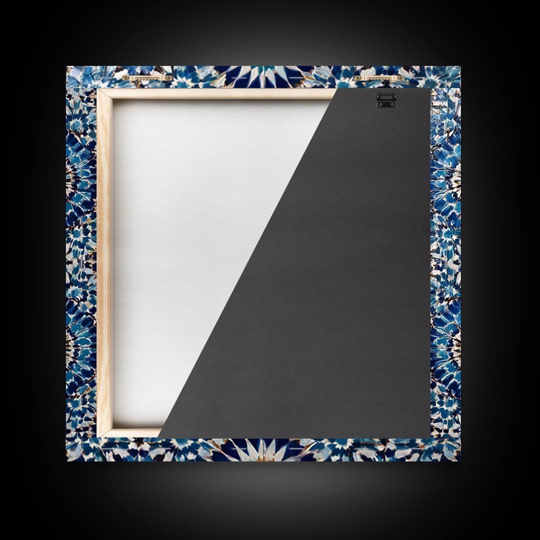 Blue Moroccan Zellige Tile Pattern Wall Art, Geometric Wall Decor, Islamic Home Decor, Mediterranean Canvas Print For Entryway