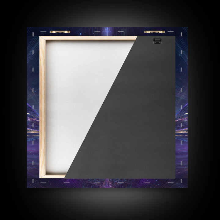 Cosmic Pyramid Portal Celestial Wall Art, Mystical Purple Galaxy Framed Canvas Print For Spiritual Meditation Decor