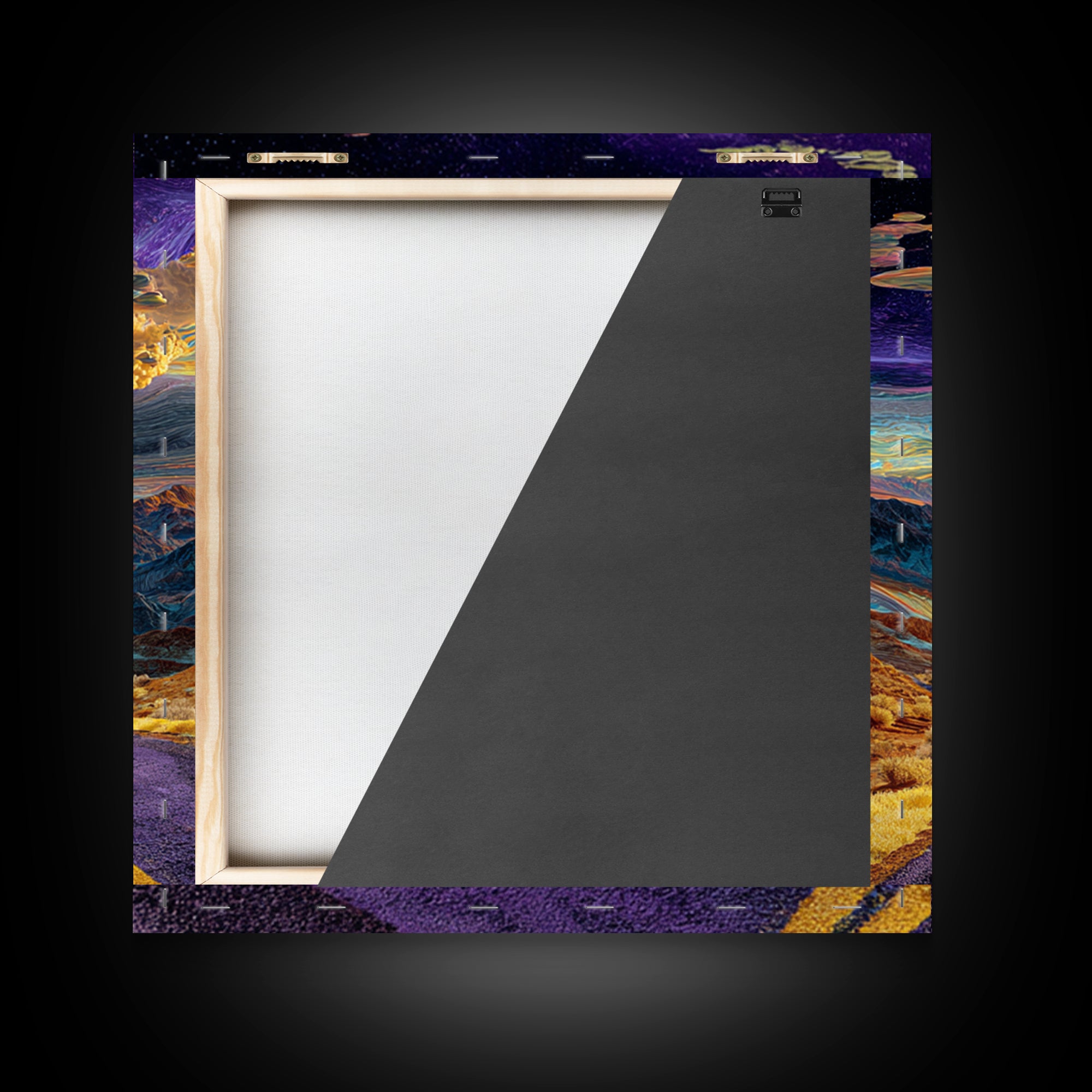 Cosmic Desert Highway Under Swirling Galaxy Sky Wall Art, Surreal Colorful Landscape Canvas Print, Modern Decor