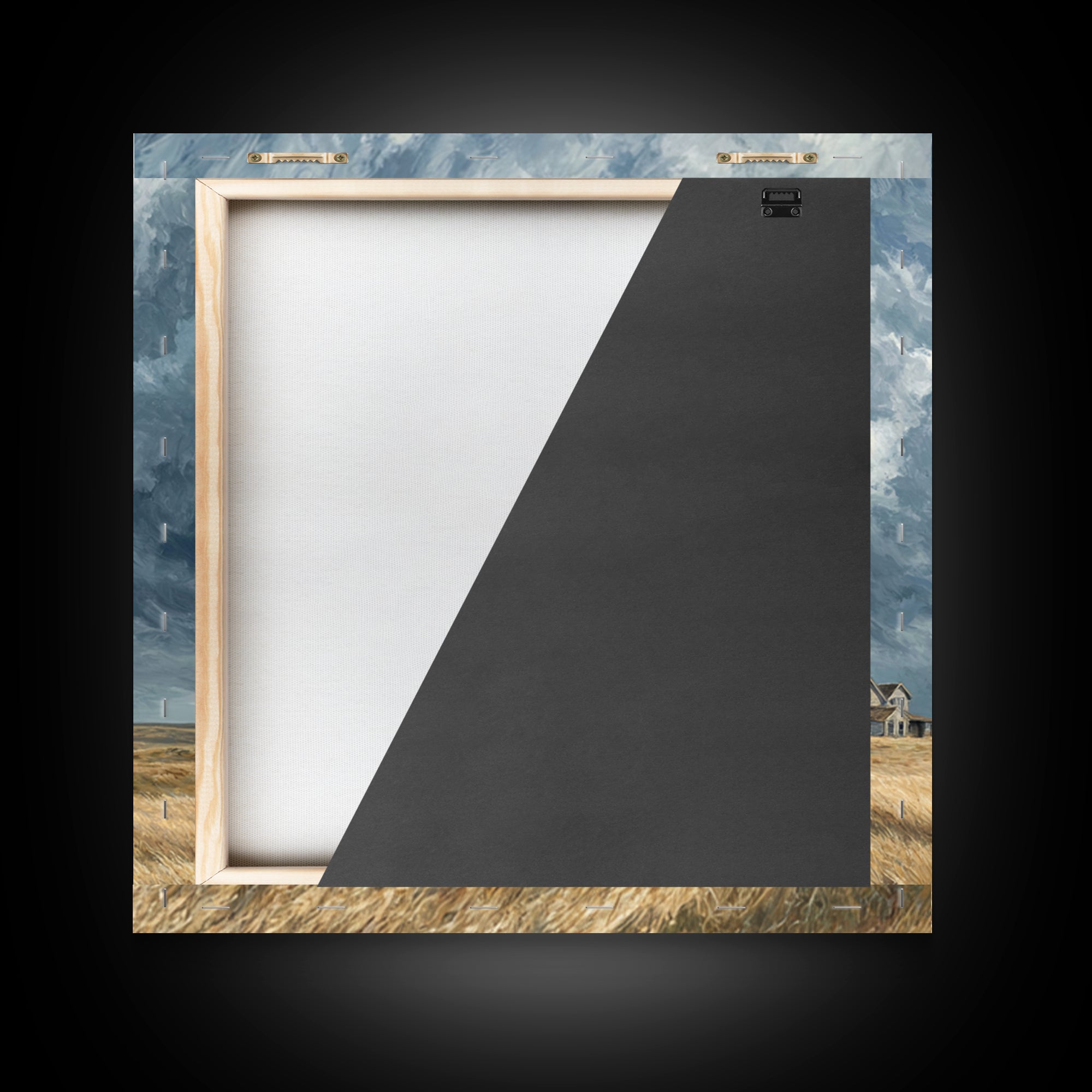 Moody Prairie House Stormy Sky Landscape Wall Art, Large Horizontal Canvas Print, Rustic Farmhouse Decor Living Room Art