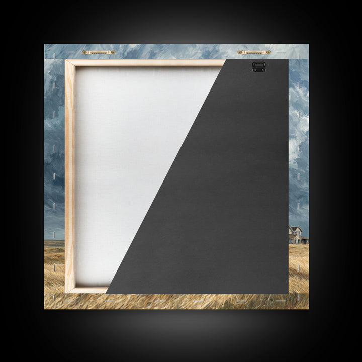Moody Prairie House Stormy Sky Landscape Wall Art, Large Horizontal Canvas Print, Rustic Farmhouse Decor Living Room Art