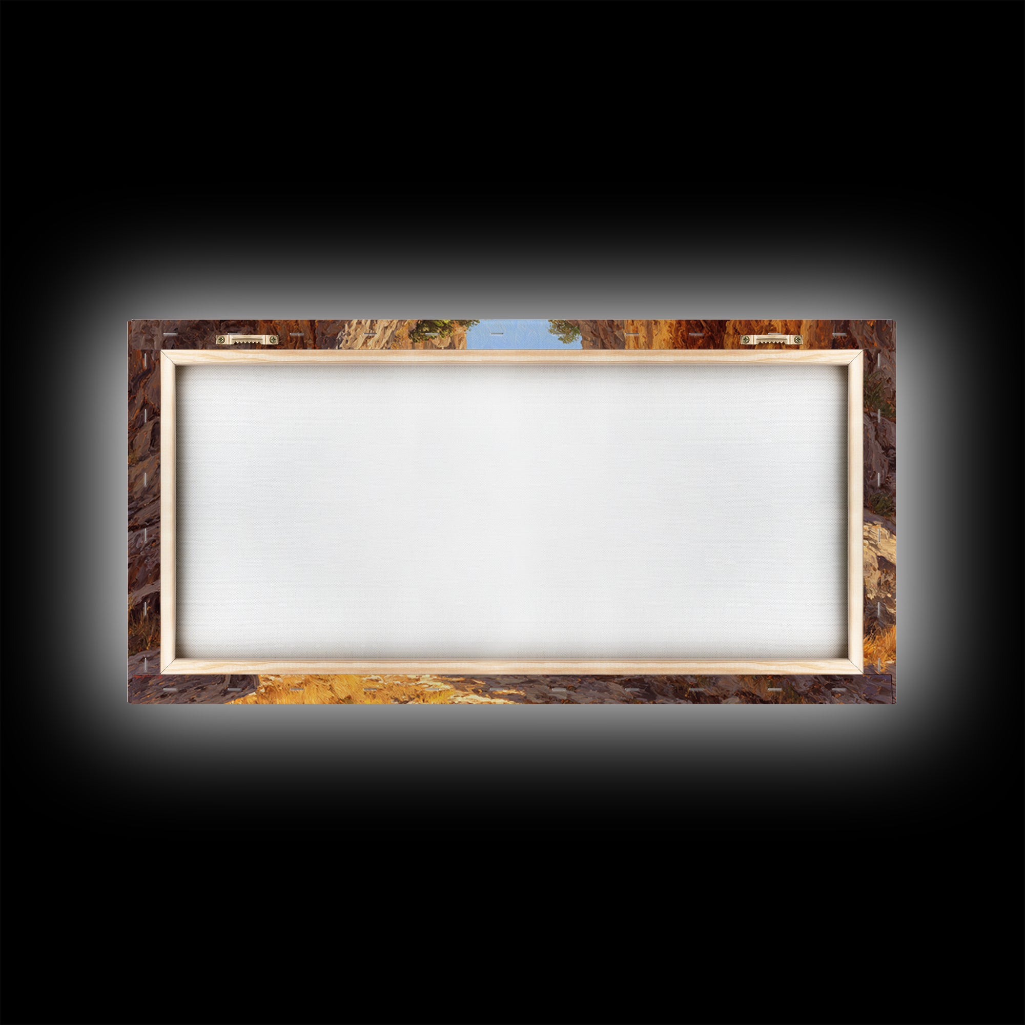 Rustic Canyon Landscape Oil Painting Bright Earth Tone Wall Art Framed Canvas Print Ideal For Living Room Decor Nature Lovers Gift