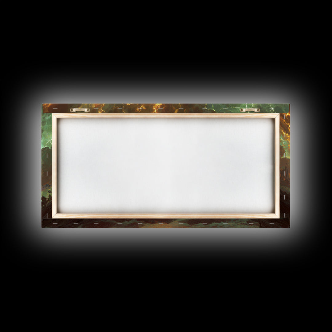 Soaring Wizards And Golden Magic Portal Wall Art, Mystical Fantasy Landscape, Spellcaster Canvas Print, Gaming Room Decor