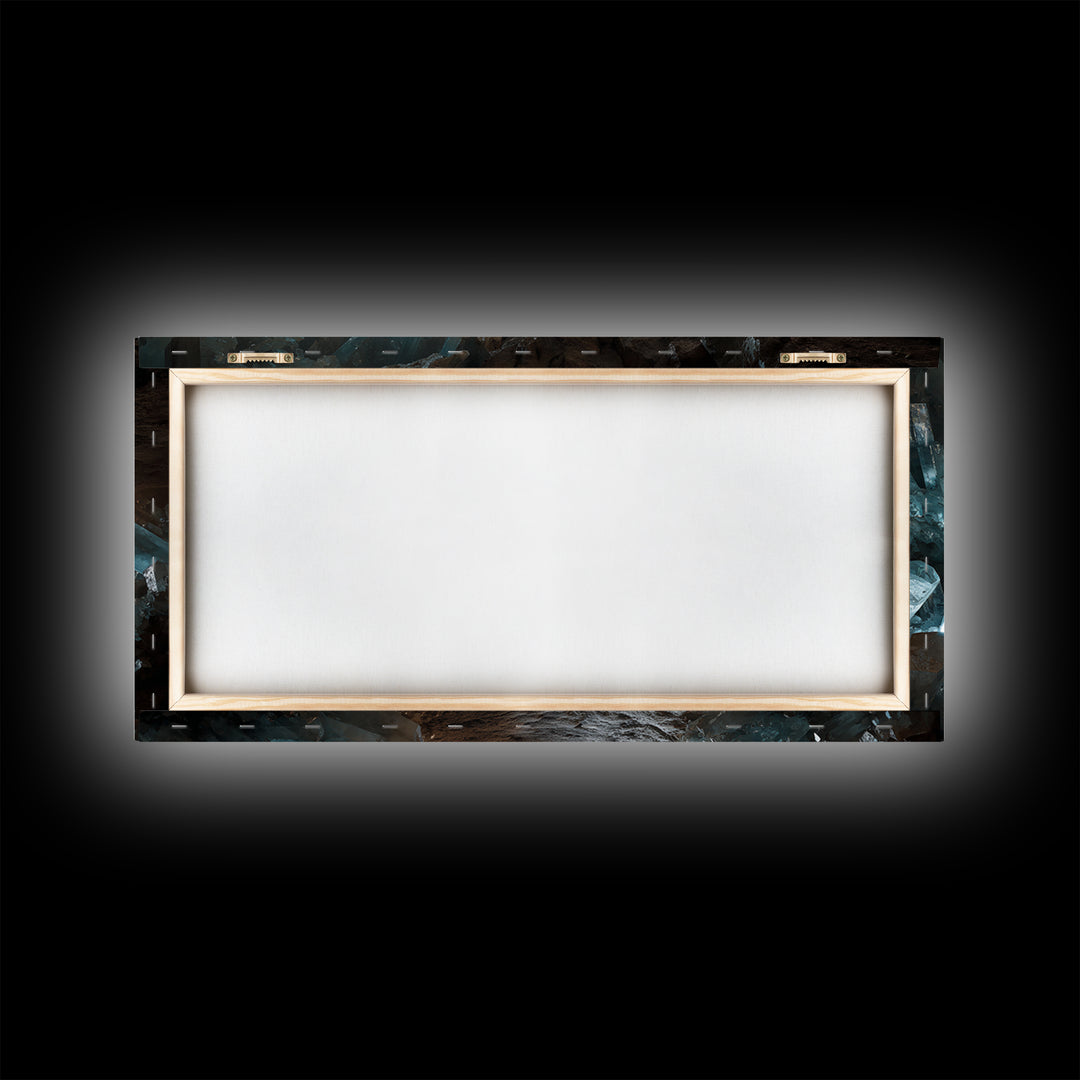 Glowing Crystal Cave Fantasy Canvas Print, Blue Quartz Cavern Wall Decor, Mystical Landscape Art, Unique Gamer Room Gift