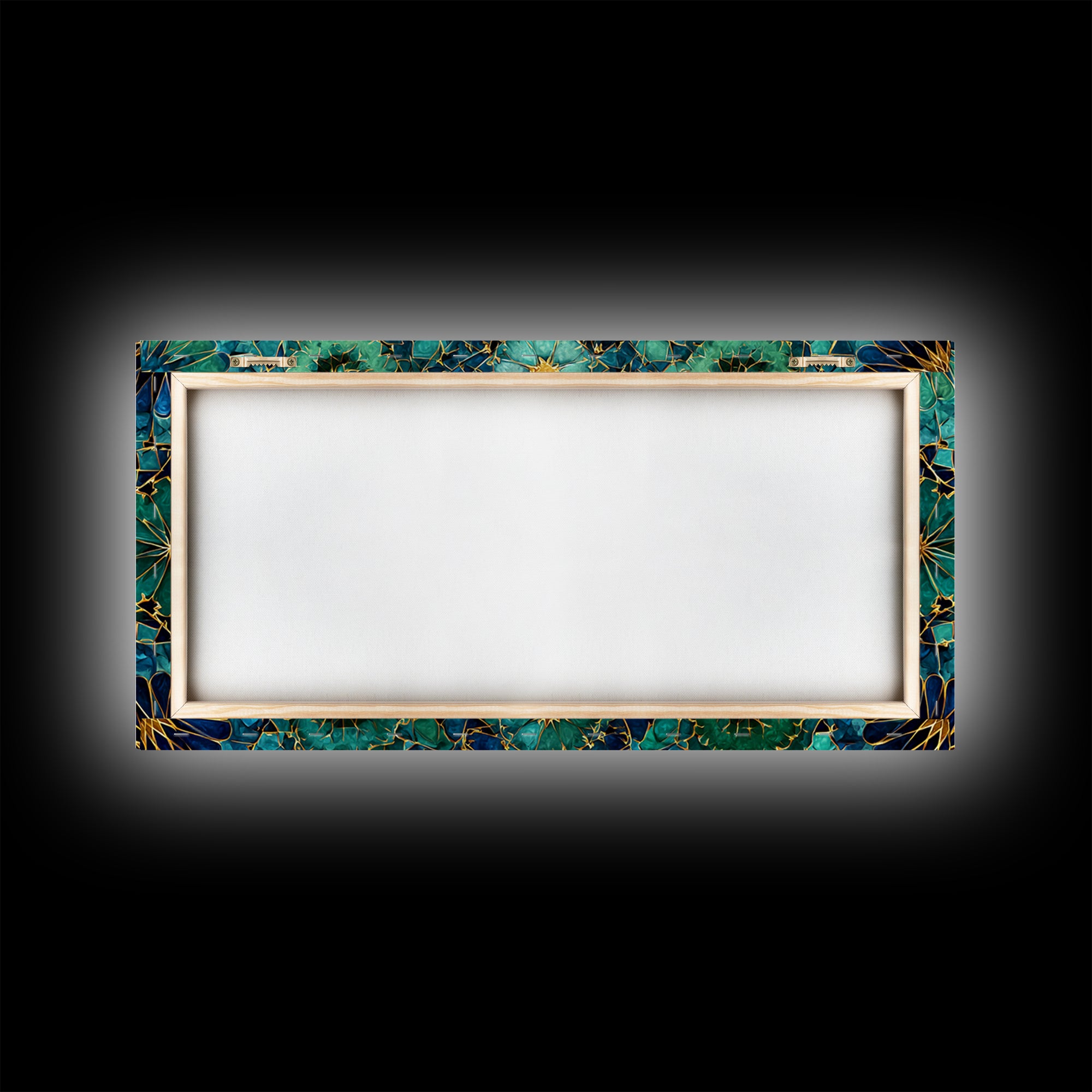 Teal Gold Floral Mosaic Canvas Print, Moroccan Wall Art, Geometric Pattern Decor, Mediterranean Tile Gift For Her, Luxury Home Decor