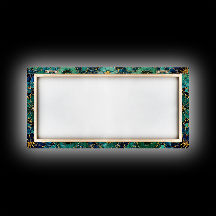 Teal Gold Floral Mosaic Canvas Print, Moroccan Wall Art, Geometric Pattern Decor, Mediterranean Tile Gift For Her, Luxury Home Decor