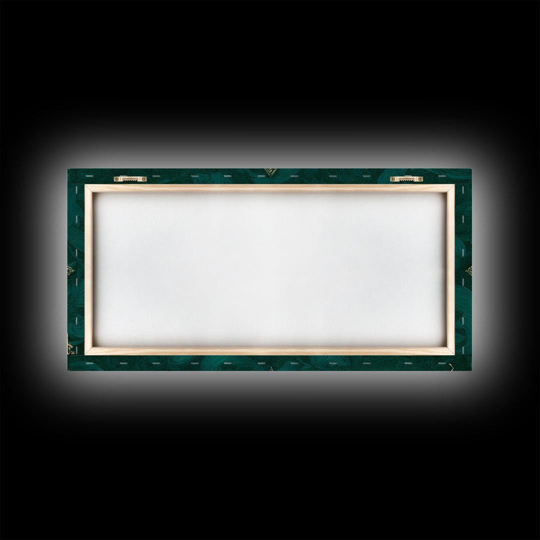 Emerald Gold Arabic Calligraphy Framed Canvas Print, Islamic Wall Art, Teal Green Wall Decor, Elegant Spiritual Home Decor Gift
