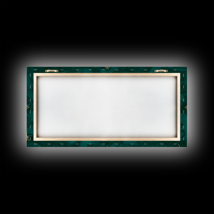 Emerald Gold Arabic Calligraphy Framed Canvas Print, Islamic Wall Art, Teal Green Wall Decor, Elegant Spiritual Home Decor Gift