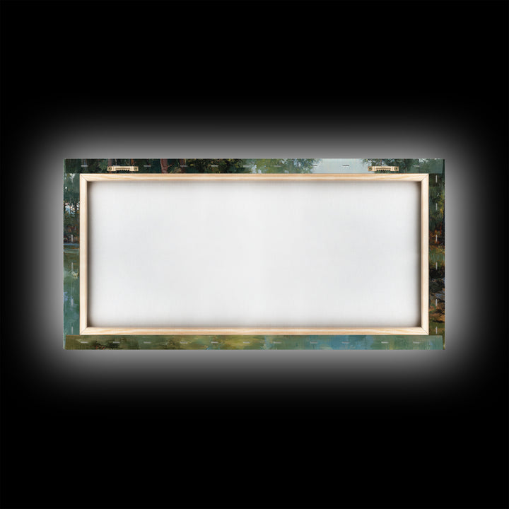 Woodland Landscape Painting With Misty Lake Framed Canvas Print Wall Art Rustic Nature Home Decor Large Art Print
