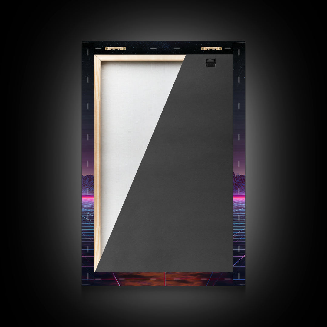Retro Futuristic Neon Pyramid Digital Artwork Wall Art Framed Canvas Print For Sci Fi Bedroom Decor Modern Tech Art Gift