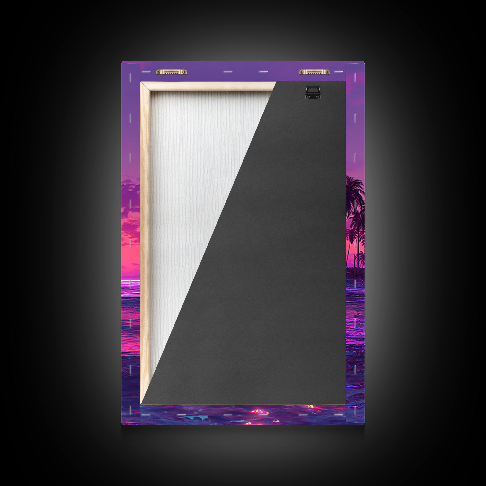 Vibrant Neon Pink And Purple Tropical Sunset With Palm Trees Coastal Wall Art Canvas Print For Modern Beach Decor