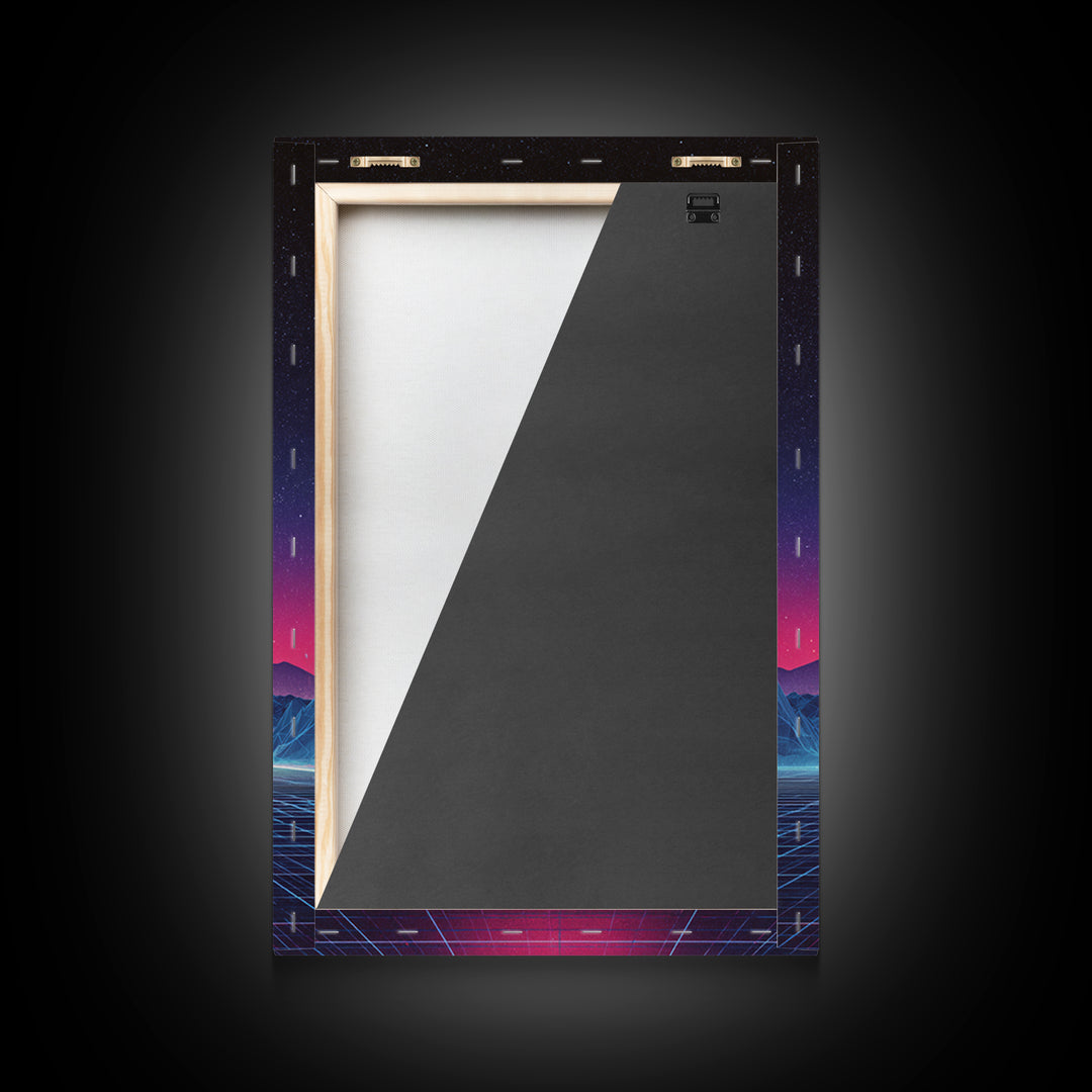 Futuristic Neon Pyramid Sunset Scene Wall Art Featuring Geometric Mountains With A Vibrant Canvas Print
