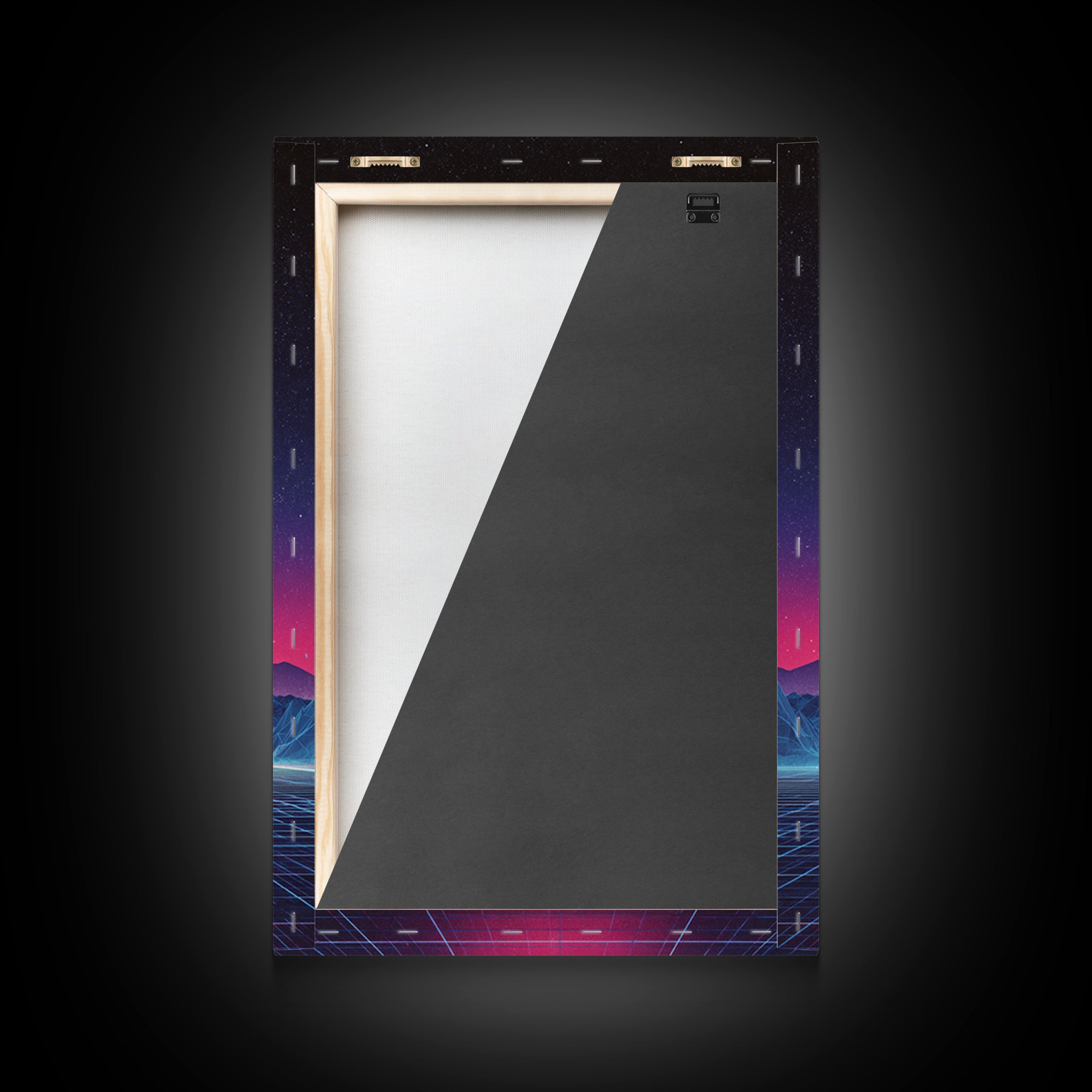 Futuristic Neon Pyramid Sunset Scene Wall Art Featuring Geometric Mountains With A Vibrant Canvas Print