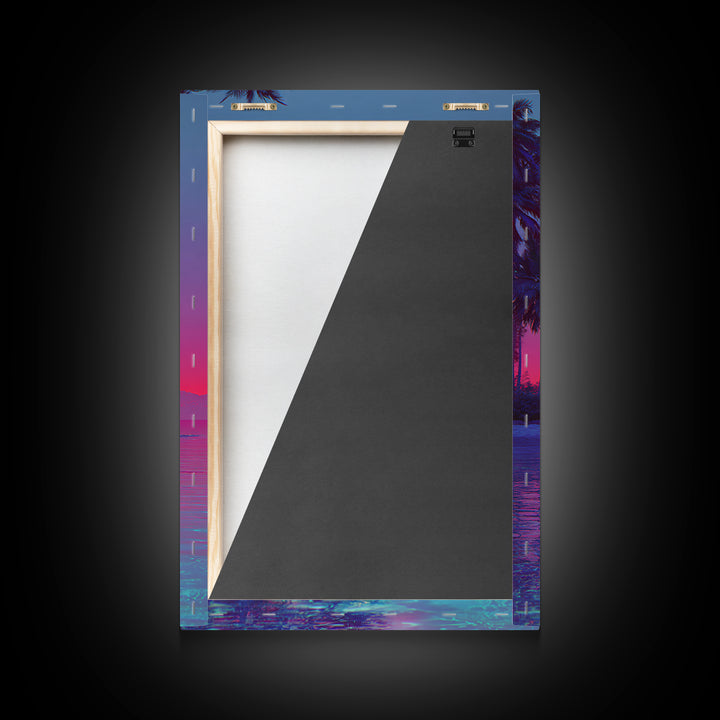 Vaporwave Tropical Sunset With Palm Trees Beach Reflection Canvas Print For Modern Home Decor Wall Art