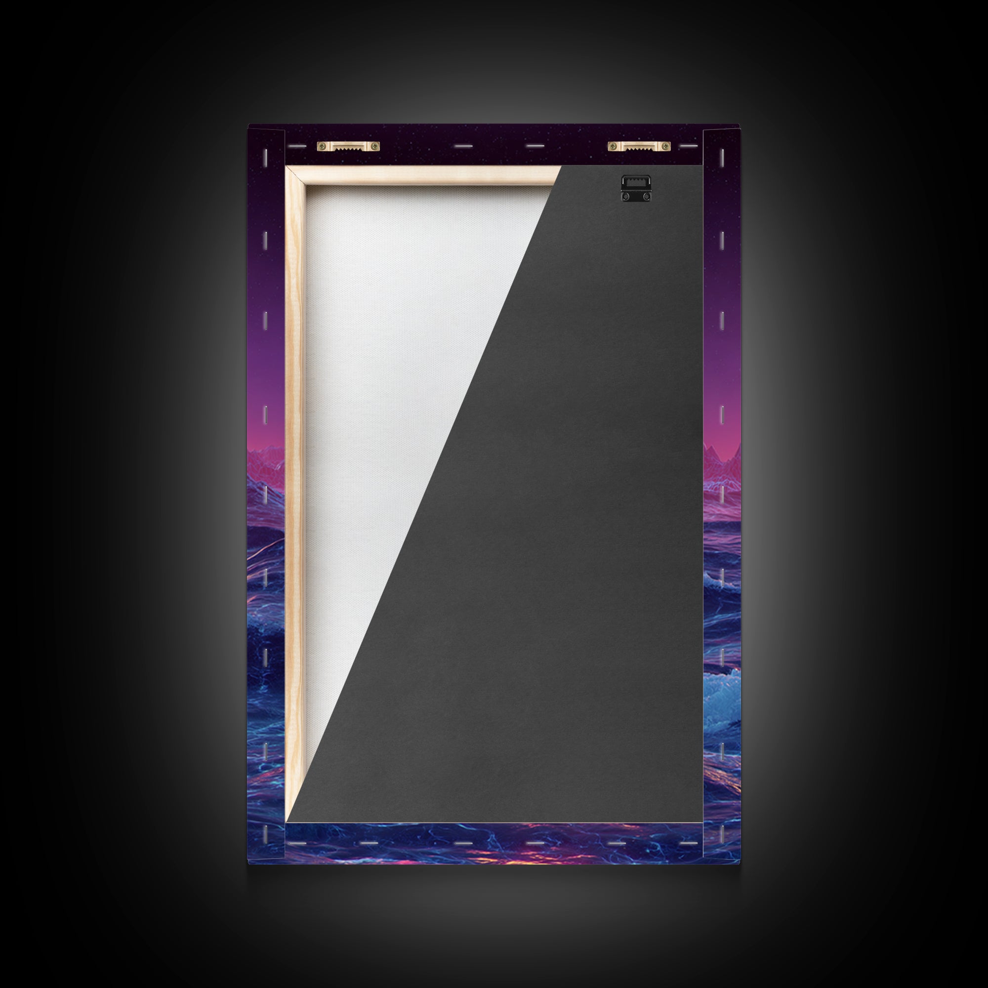 Retro Futuristic Neon Pink And Purple Surreal Landscape Digital Wall Art Framed Canvas Print