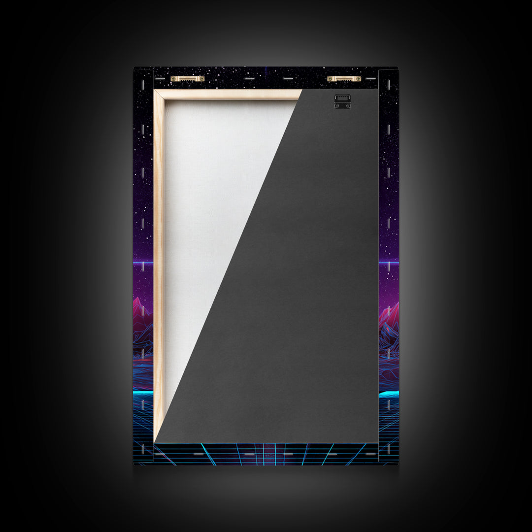 Retro Futuristic Neon Pyramid With Sun And Stars Canvas Print Modern Wall Art For Sci Fi Home Decor And Office