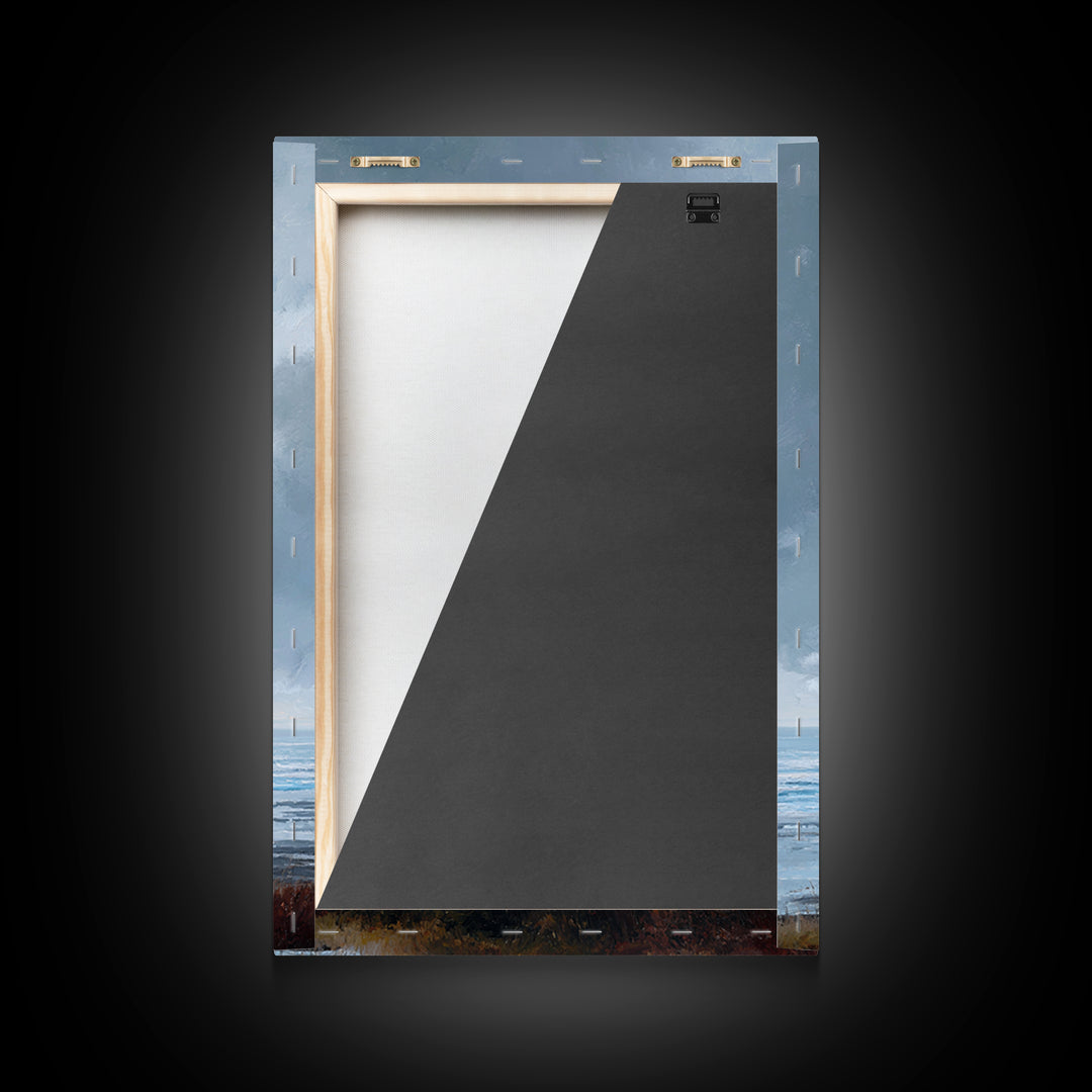 Lone Warrior Facing Cold Blue Sea Canvas Print, Minimalist Coastal Wall Art, Moody Seascape Living Room Decor, Above Bed Art
