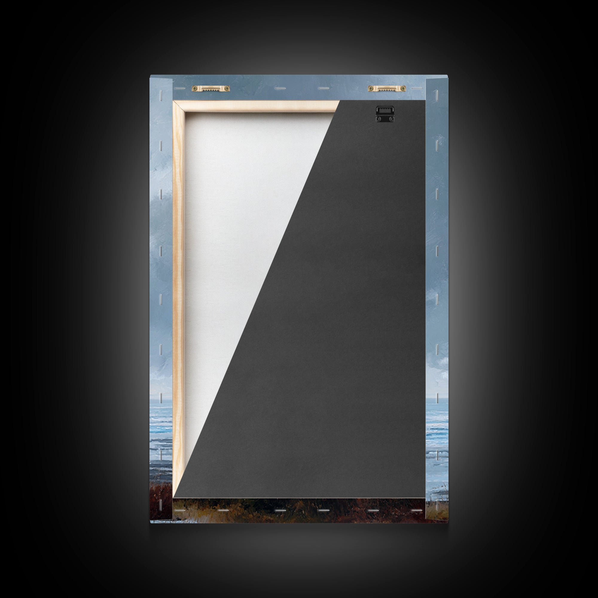 Lone Warrior Facing Cold Blue Sea Canvas Print, Minimalist Coastal Wall Art, Moody Seascape Living Room Decor, Above Bed Art
