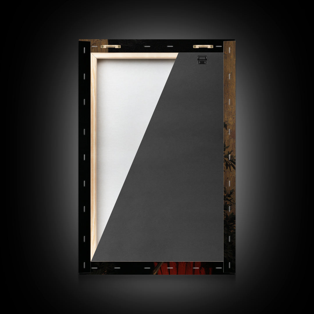 Roman Soldier Facing Shadowed Bull Framed Canvas Print, Mythological Art, Dark Academia Decor, Ancient Classical Wall Art
