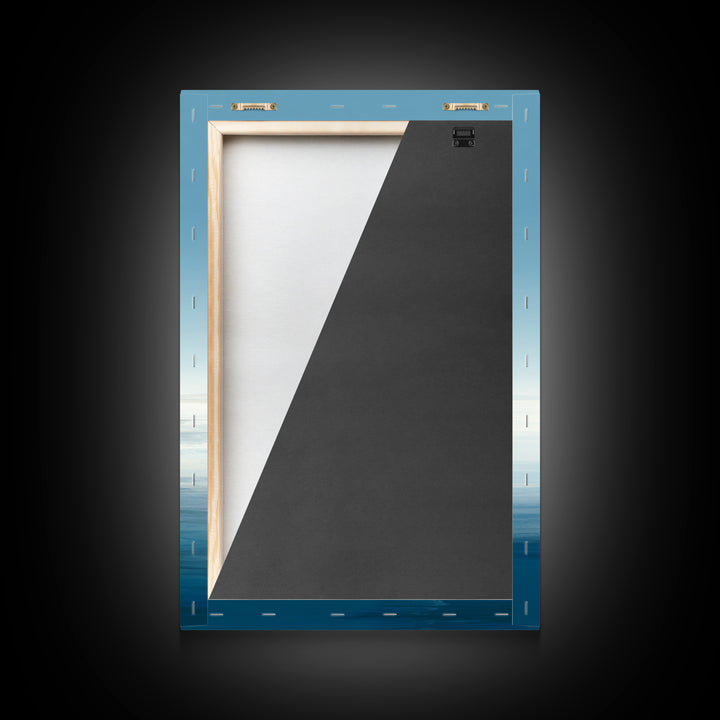 Calming Ocean Minimalist Digital Painting With Japanese Calligraphy Wall Art Modern Canvas Print For Bedroom Decor