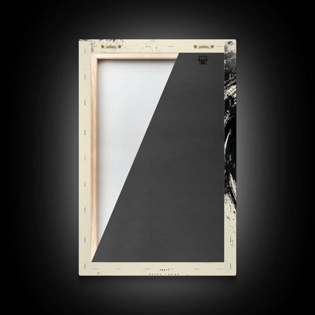 Serene Japanese Inspired Wave Ink Painting Minimalist Wall Art Framed Canvas Print