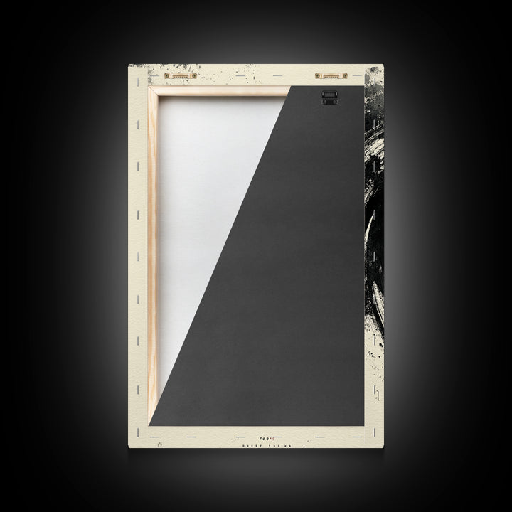 Serene Japanese Inspired Wave Ink Painting Minimalist Wall Art Framed Canvas Print