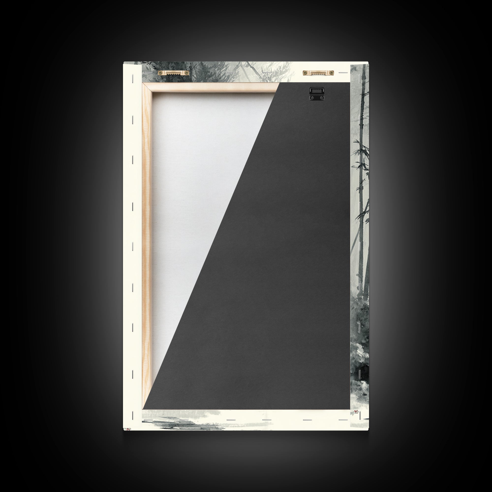 Minimalist Black And White Monochrome Painting Monk Walking In Bamboo Forest Wall Art Framed Canvas Print