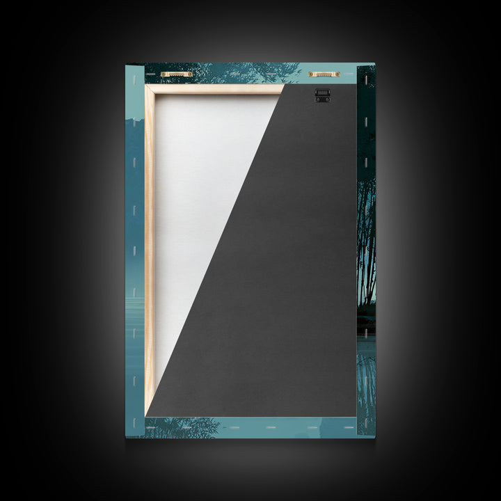 Vibrant Night Cityscape With Stars Reflected On Water Urban Wall Art Framed Canvas Print For Living Room