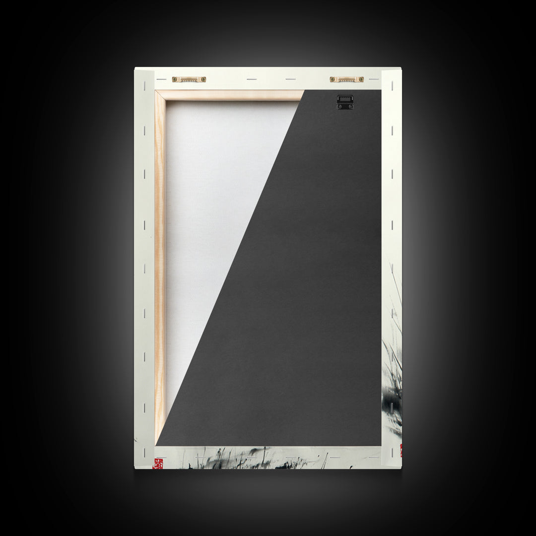 Elegant Black And White Ink Painting Of Windblown Grass Minimalist Wall Art Framed Canvas Print Natural Home Decor
