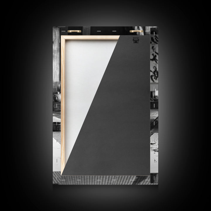 Black And White Fine Art Photography Of Japanese Calligraphy Artist Painting Circle Wall Art Framed Canvas Print