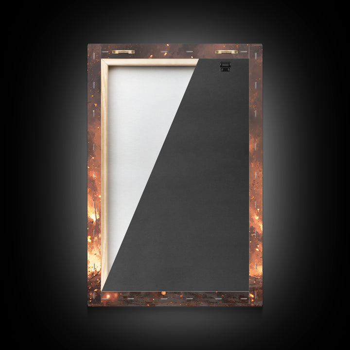 Knight Running Through Fire Wall Art, Dark Fantasy Medieval Battle Print, Gothic Warrior Canvas Decor, Dramatic Game Room Art