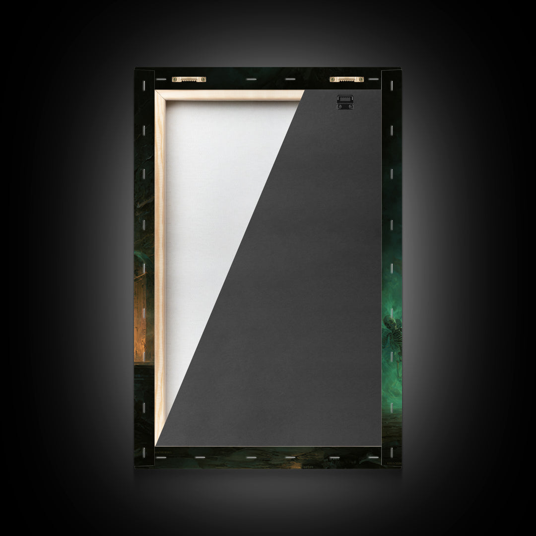 Green Necromancer Dungeon Wall Art, Dark Fantasy Canvas Print, Skeleton Gothic Decor, Witchy Macabre Home Decor, Gift For Him