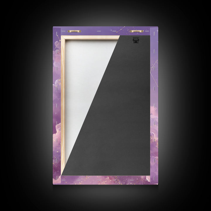 Full Moon Cloud Canvas Print, Lavender Celestial Sky Art, Zodiac Constellation Decor, Dreamy Nursery Wall Art For Bedroom