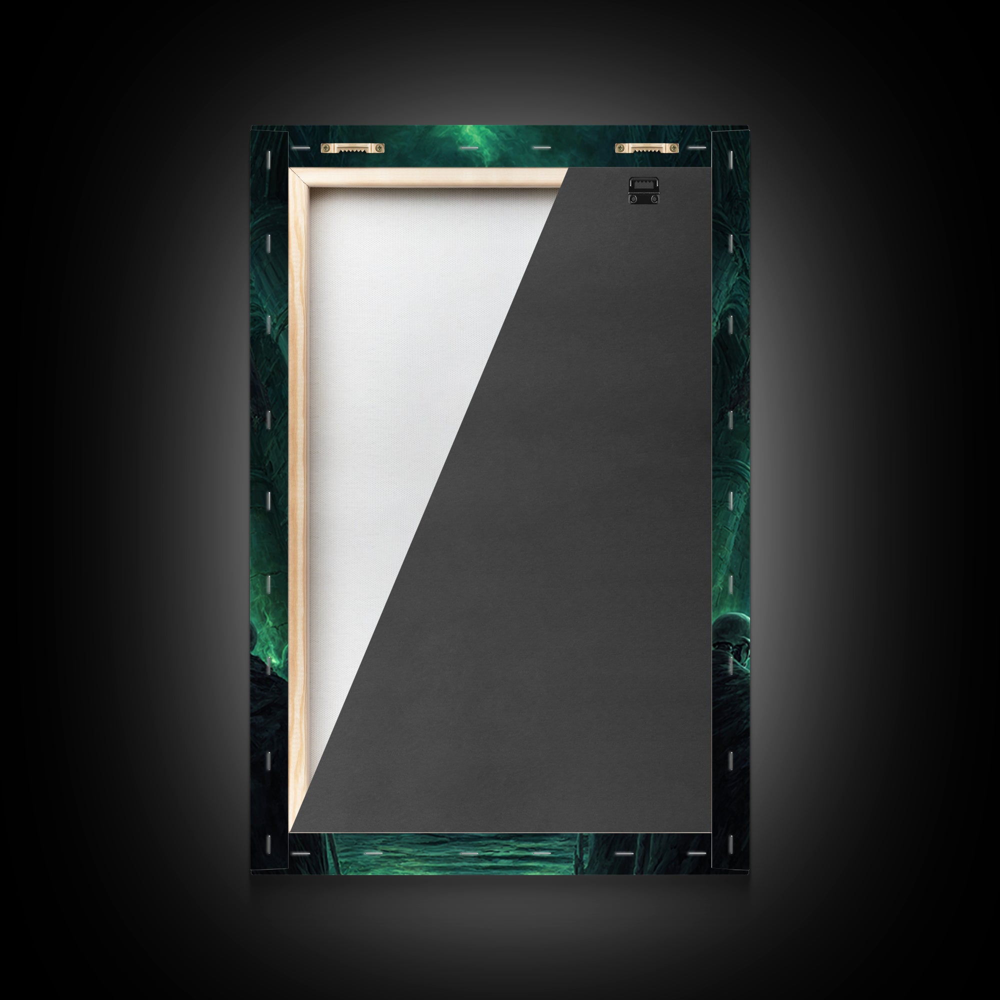 Emerald Gothic Throne Room Framed Canvas Print, Dark Fantasy Cathedral Wall Art, Moody Occult Decor For Office Or Library