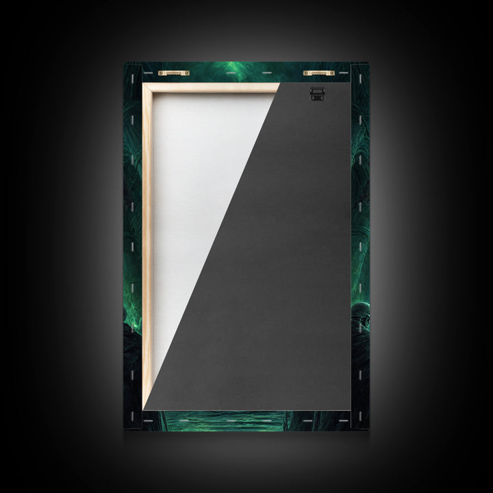 Emerald Gothic Throne Room Framed Canvas Print, Dark Fantasy Cathedral Wall Art, Moody Occult Decor For Office Or Library