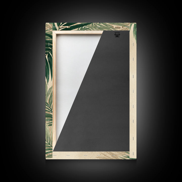 Palm Leaf Corner Botanical Wall Art, Minimal Tropical Canvas Print, Beige Coastal Decor For Living Room Bedroom Modern Wall Decor