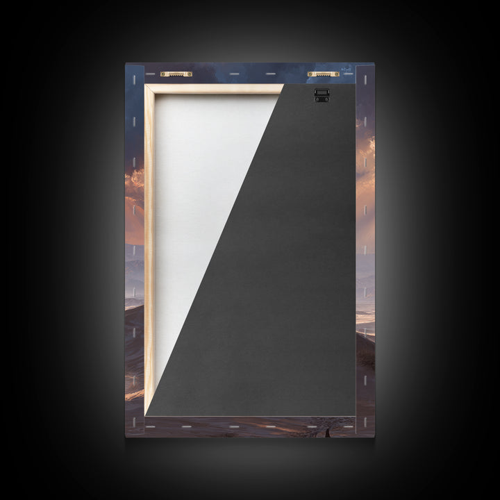 Desert Caravan Landscape Painting Dramatic Sunset Wall Art Framed Canvas Print For Southwest Home Decor Gift