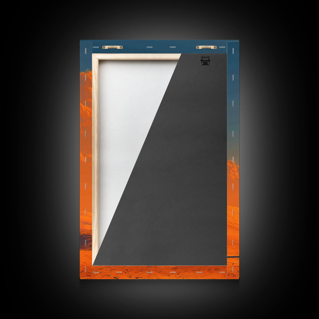 Desert Landscape With Monochrome Architecture And Vibrant Orange Sky Wall Art Framed Canvas Print For Home