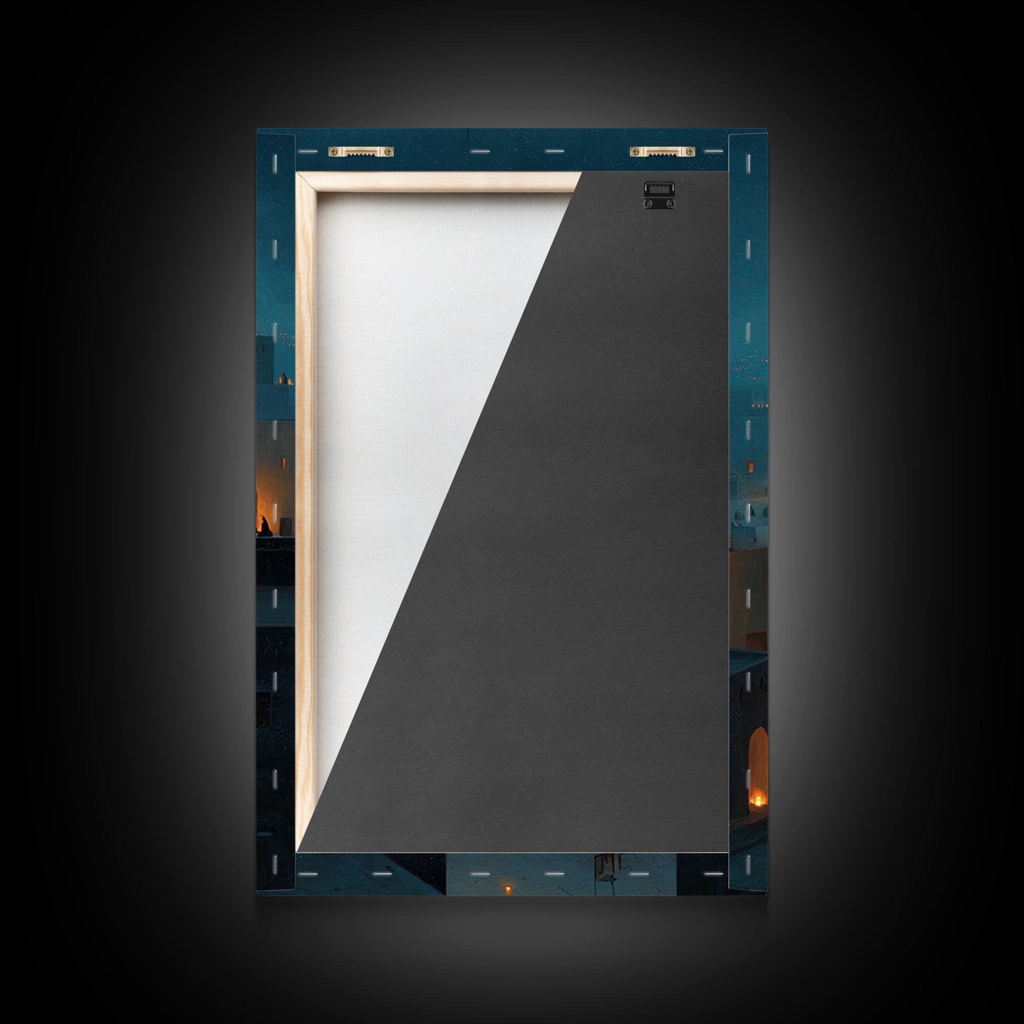 Peaceful Lantern Lit Desert Scene With Blue Twilight Desert Night Wall Art Framed Canvas Print For Bedroom