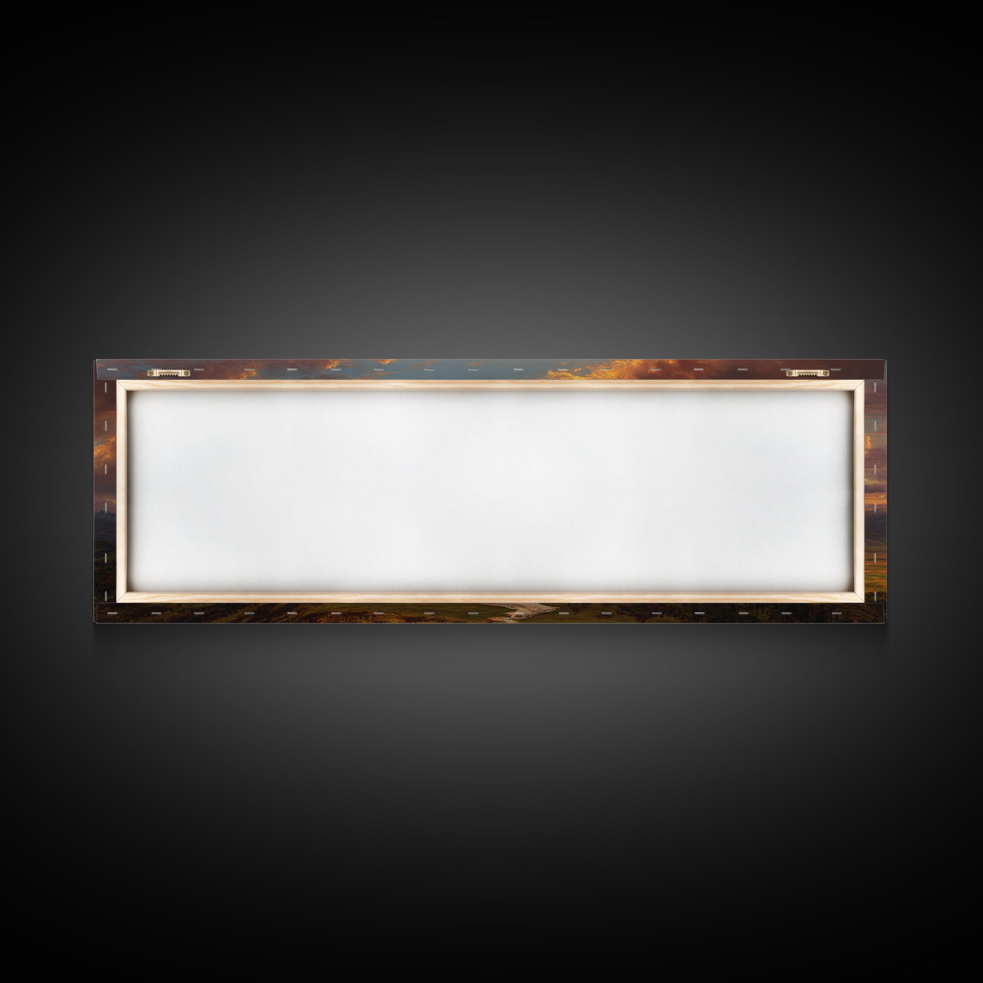 Golden Mountain Valley Sunset Wall Art, Panoramic Landscape Painting, Rustic Nature Decor For Living Room And Office Wall Decor