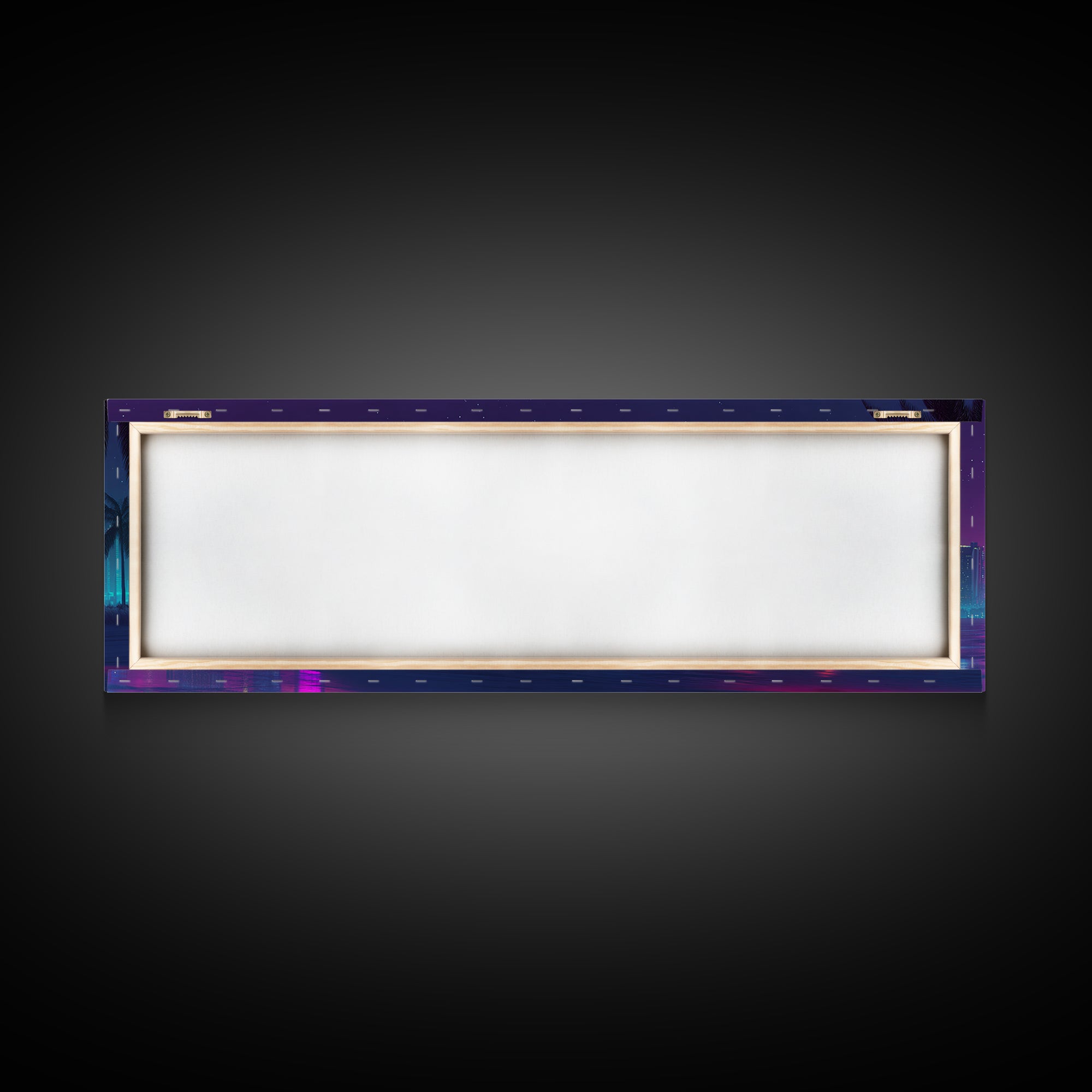 Neon Cyberpunk City Beach Wall Art, Retro Futuristic Canvas Print, Vaporwave Decor For Gaming Room And Modern Office Decor