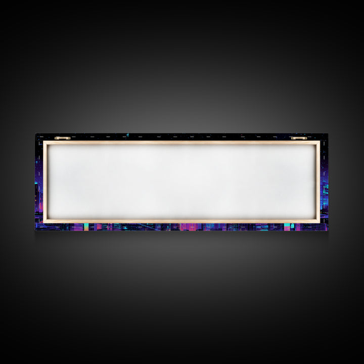 Neon Cyberpunk City Skyline Wall Art, Futuristic Urban Canvas Print, Vaporwave Gaming Room Decor, Sci Fi Office Poster Art