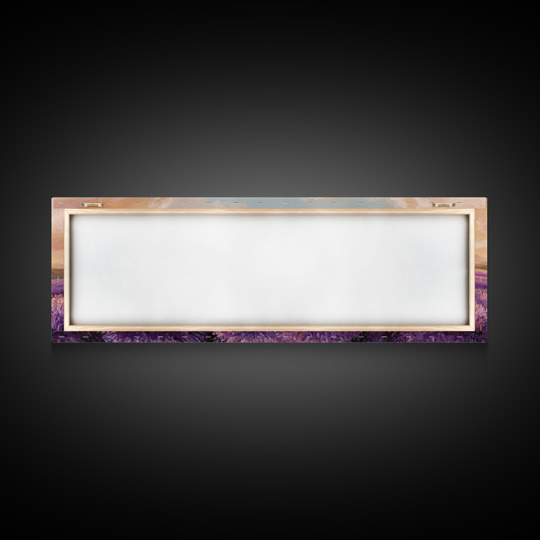Sunset Lavender Field Landscape Wall Art, Panoramic Canvas Print, French Country Decor, Large Above Sofa Wall Decor, Provence Print