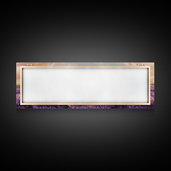 Sunset Lavender Field Landscape Wall Art, Panoramic Canvas Print, French Country Decor, Large Above Sofa Wall Decor, Provence Print
