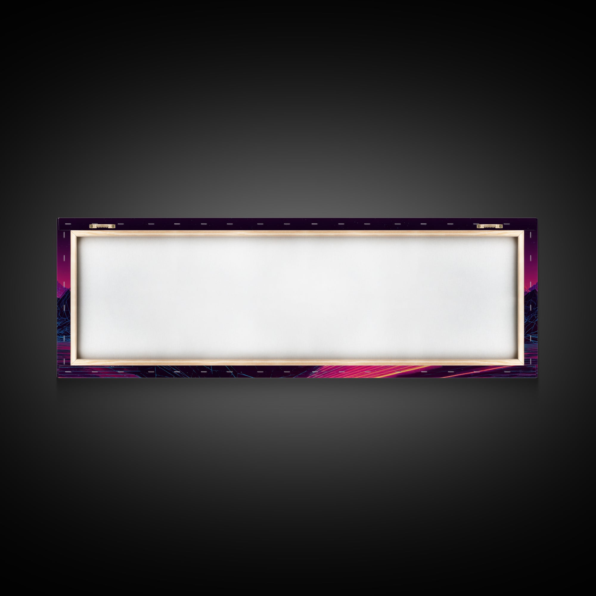 Neon Highway Through Purple Mountains Framed Canvas Print, Synthwave Wall Art, Retro Futuristic Decor, Gaming Room Poster