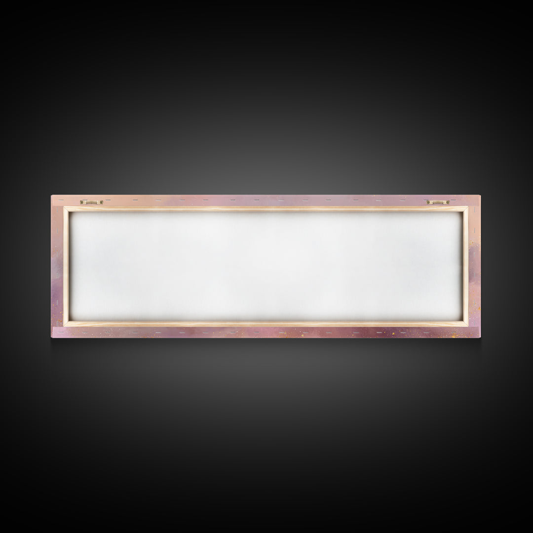 Peach Crescent Moon Over Pastel Clouds Framed Canvas Print, Celestial Wall Art, Soft Nursery Decor, Calming Bedroom Art Print