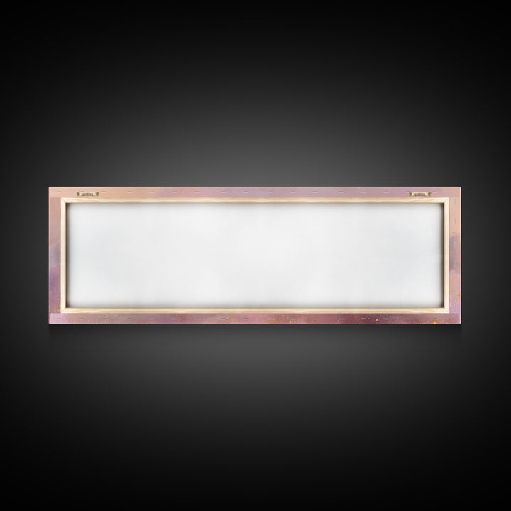 Peach Crescent Moon Over Pastel Clouds Framed Canvas Print, Celestial Wall Art, Soft Nursery Decor, Calming Bedroom Art Print
