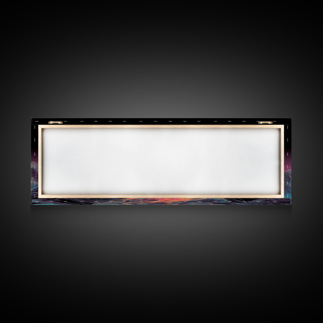Retro Synthwave Ocean Sunset Wall Art, Neon Seascape Print, Vaporwave Coastal Decor, Futuristic Waves, Modern Gaming Room Art